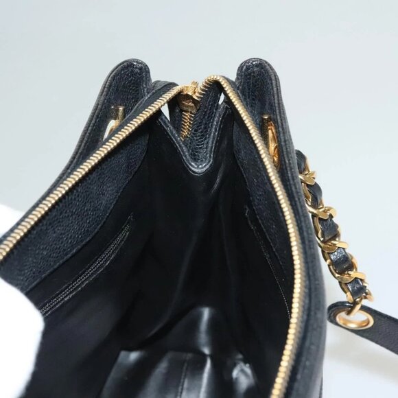 CHANEL COCO Mark Chain Shoulder Bag Grained Calf Skin Black Gold CC Auth 132292 - Picture 12 of 16
